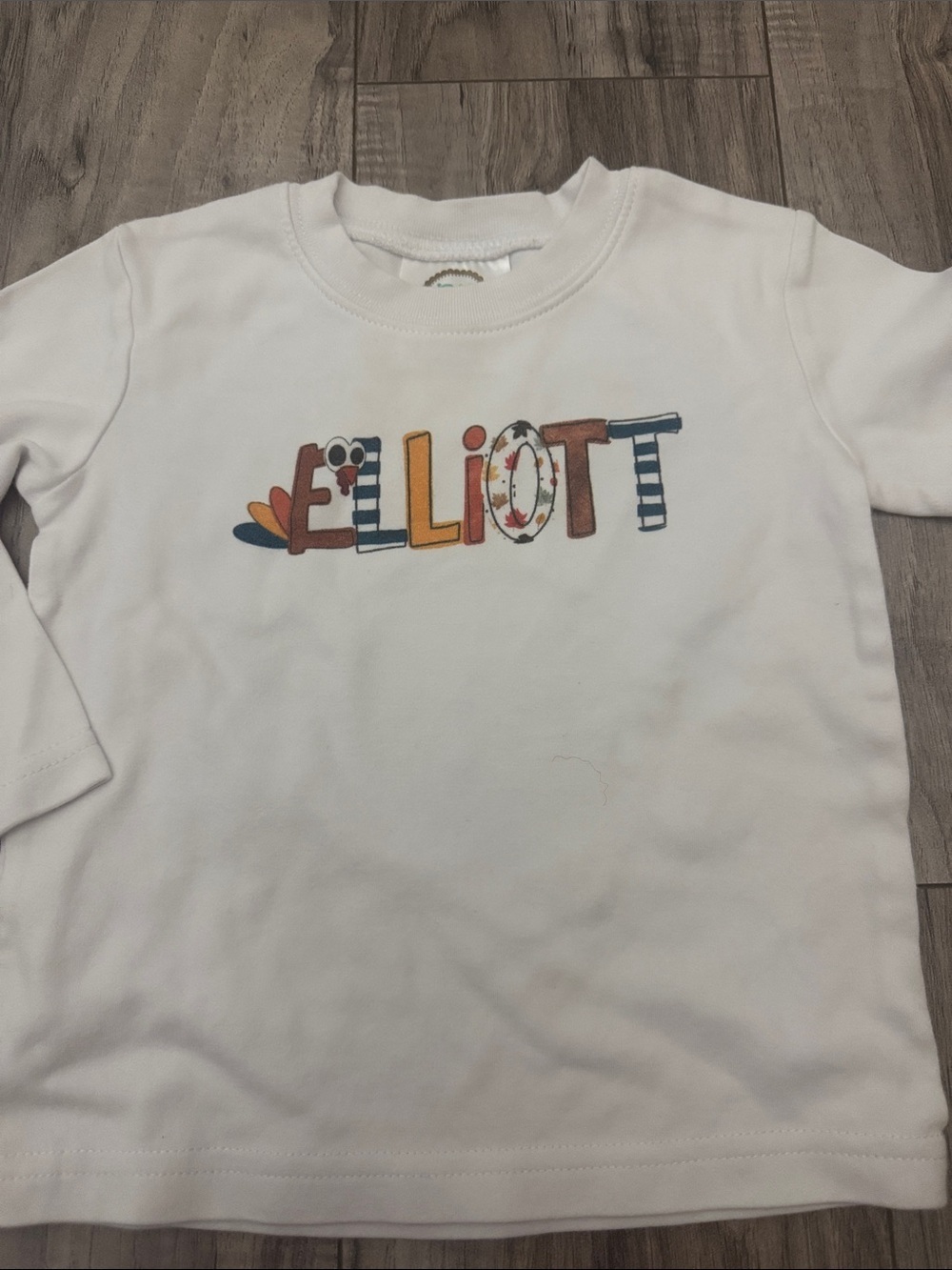 White Kids' Long-Sleeve Top with Colorful 'Elliott' Appliqué 18 mo Fall School